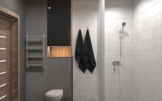 Вариант дизайна ванной комнаты в ЖК «Высший пилотаж 3» от РемСтройПрестиж. Вид 2