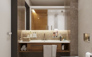 Вариант дизайна ванной комнаты в ЖК «Высший пилотаж 3» от РемСтройПрестиж. Вид 6